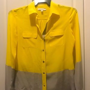 Yellow grey colour block Banana Republic silk blouse